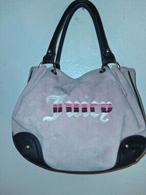 Juicy Couture Light Pink Suede Shoulder Bag with Black Trim